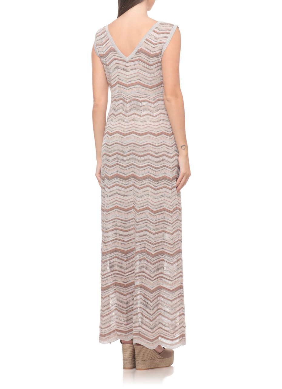D-Exterior Sleeveless Maxi Dress With Geometric Pattern And Lurex Accents Roze