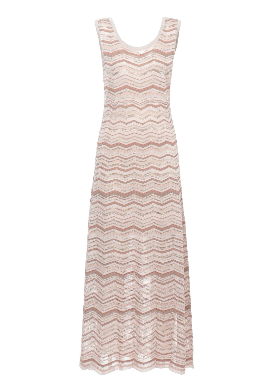 D-Exterior Sleeveless Maxi Dress With Geometric Pattern And Lurex Accents Roze