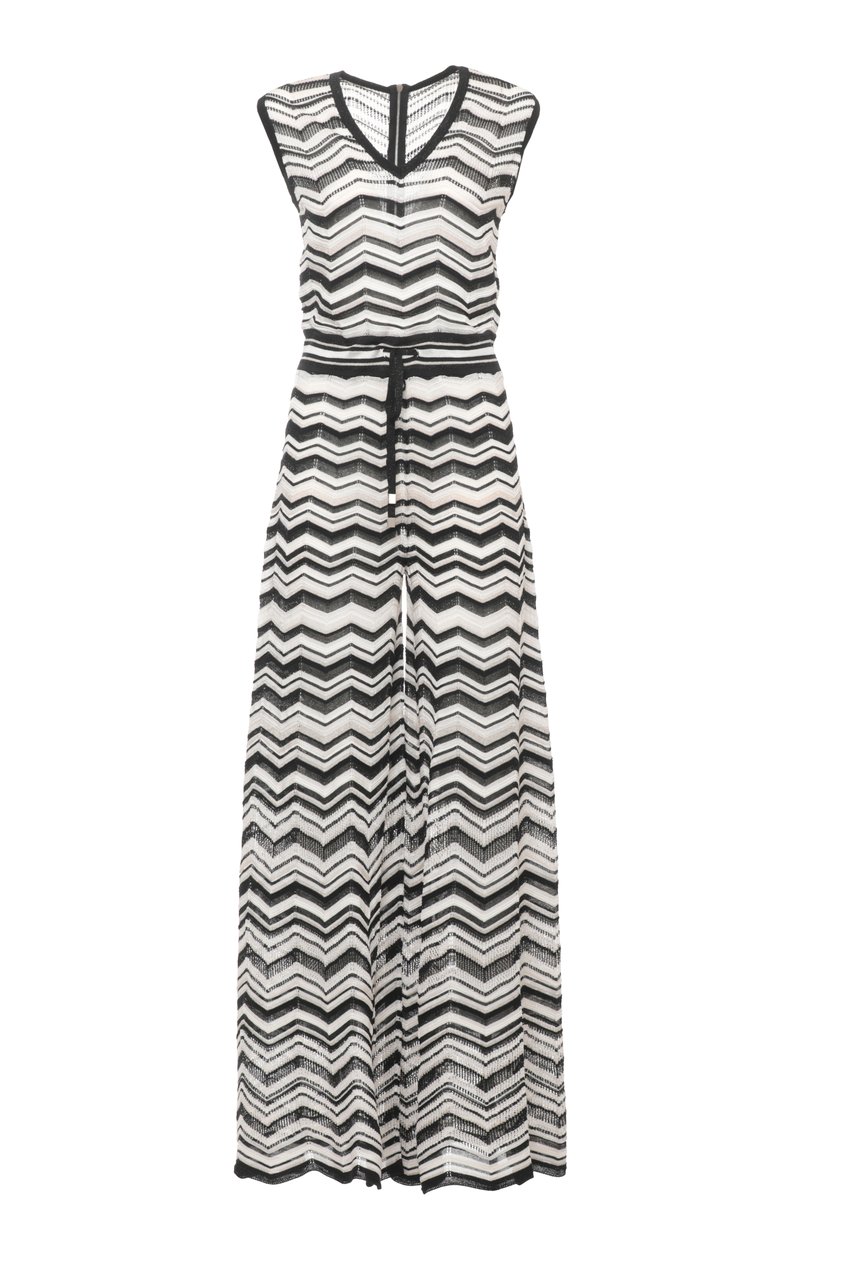 D-Exterior Geometric Pattern Viscose Jumpsuit With Drawstring Waist Zwart