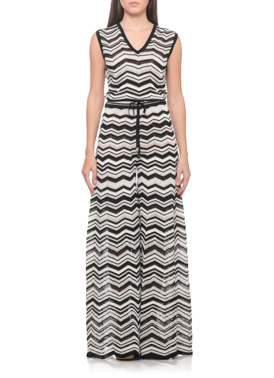D-Exterior Geometric Pattern Viscose Jumpsuit With Drawstring Waist Zwart