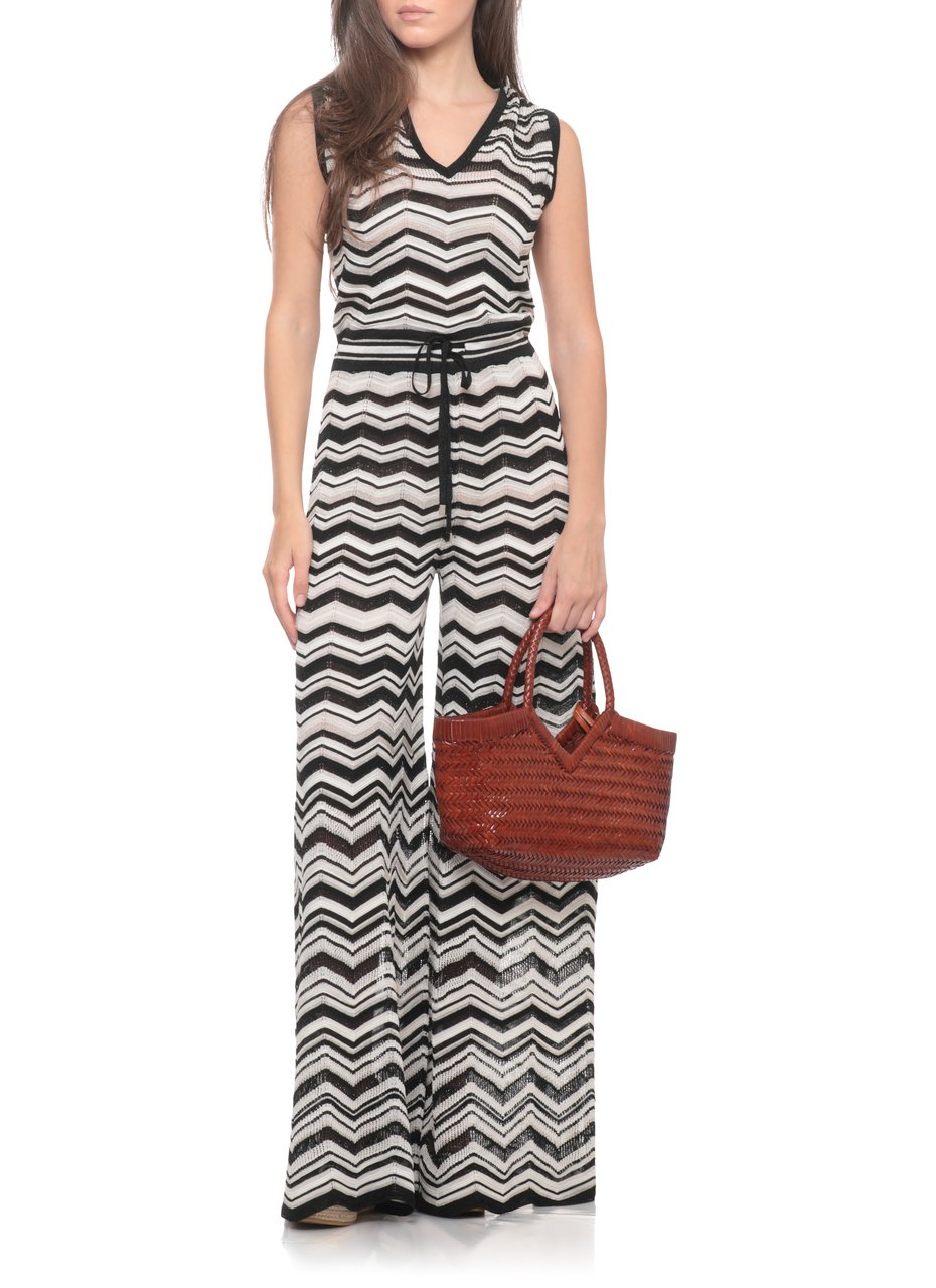 D-Exterior Geometric Pattern Viscose Jumpsuit With Drawstring Waist Zwart