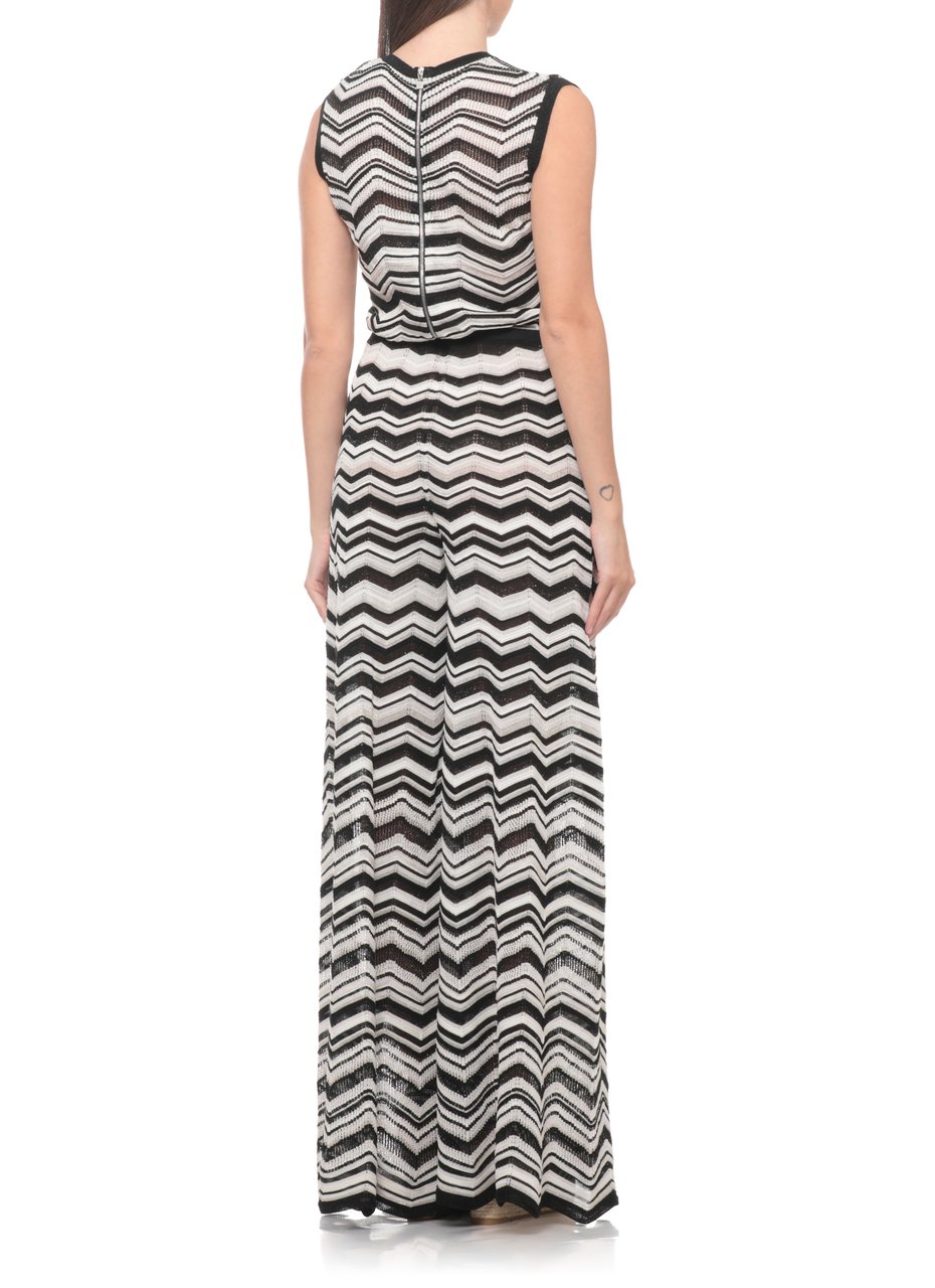 D-Exterior Geometric Pattern Viscose Jumpsuit With Drawstring Waist Zwart