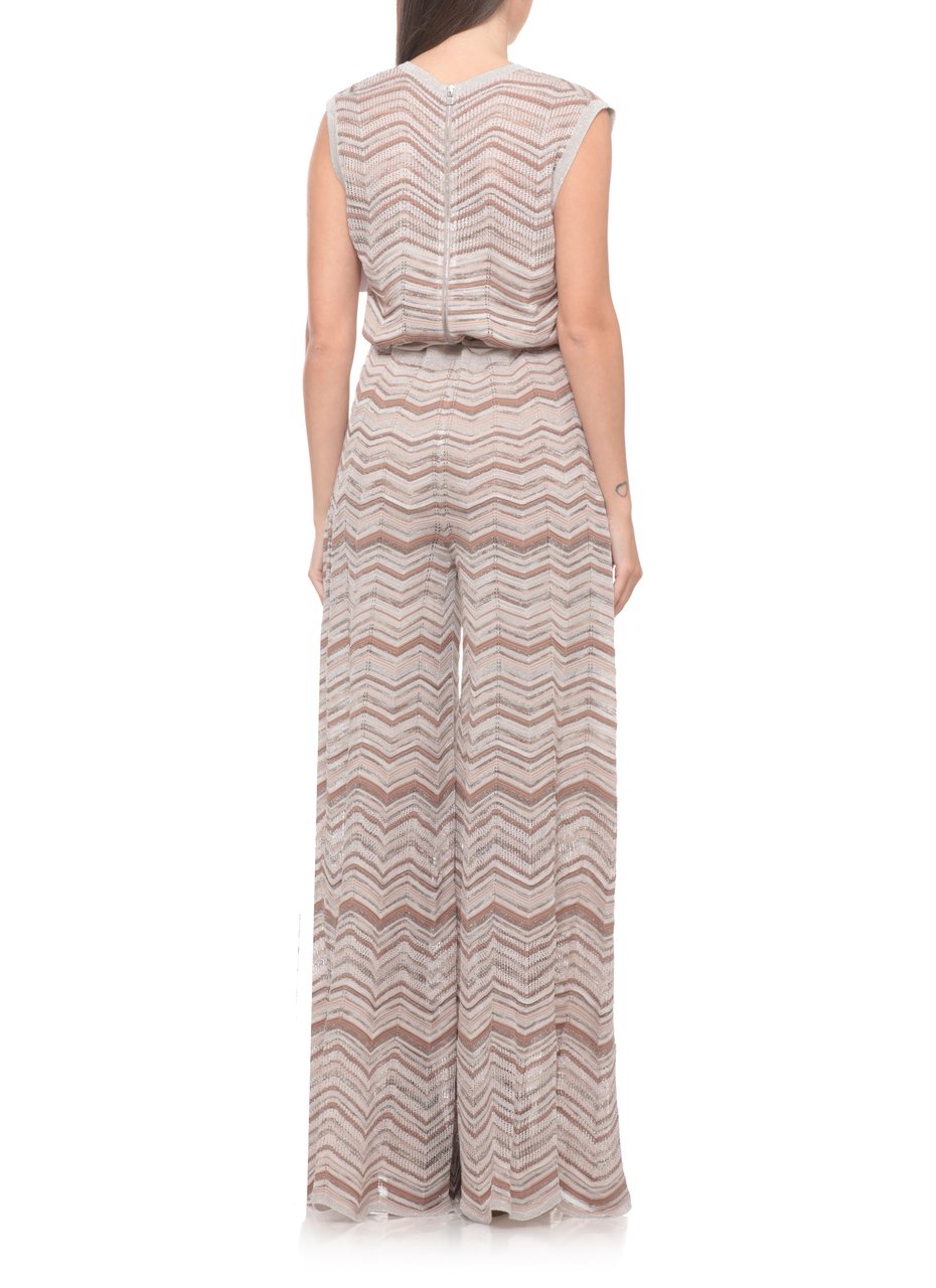 D-Exterior Geometric Pattern Sleeveless Jumpsuit With Adjustable Waist Neutraal