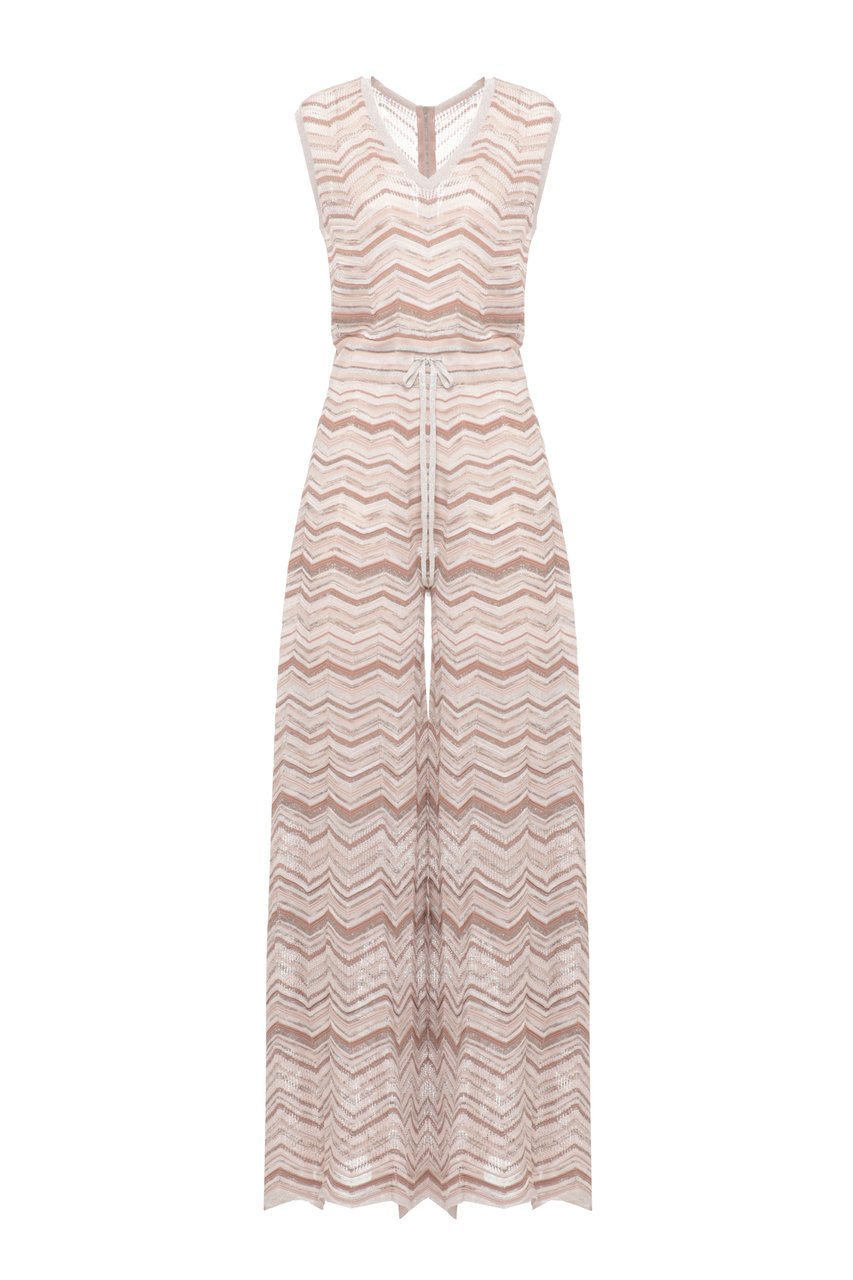 D-Exterior Geometric Pattern Sleeveless Jumpsuit With Adjustable Waist Neutraal