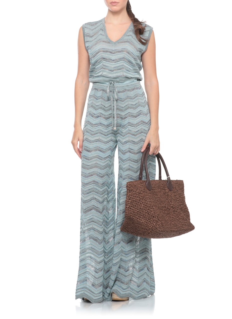 D-Exterior Light Blue Geometric Viscose Jumpsuit With Lurex Accents Blauw