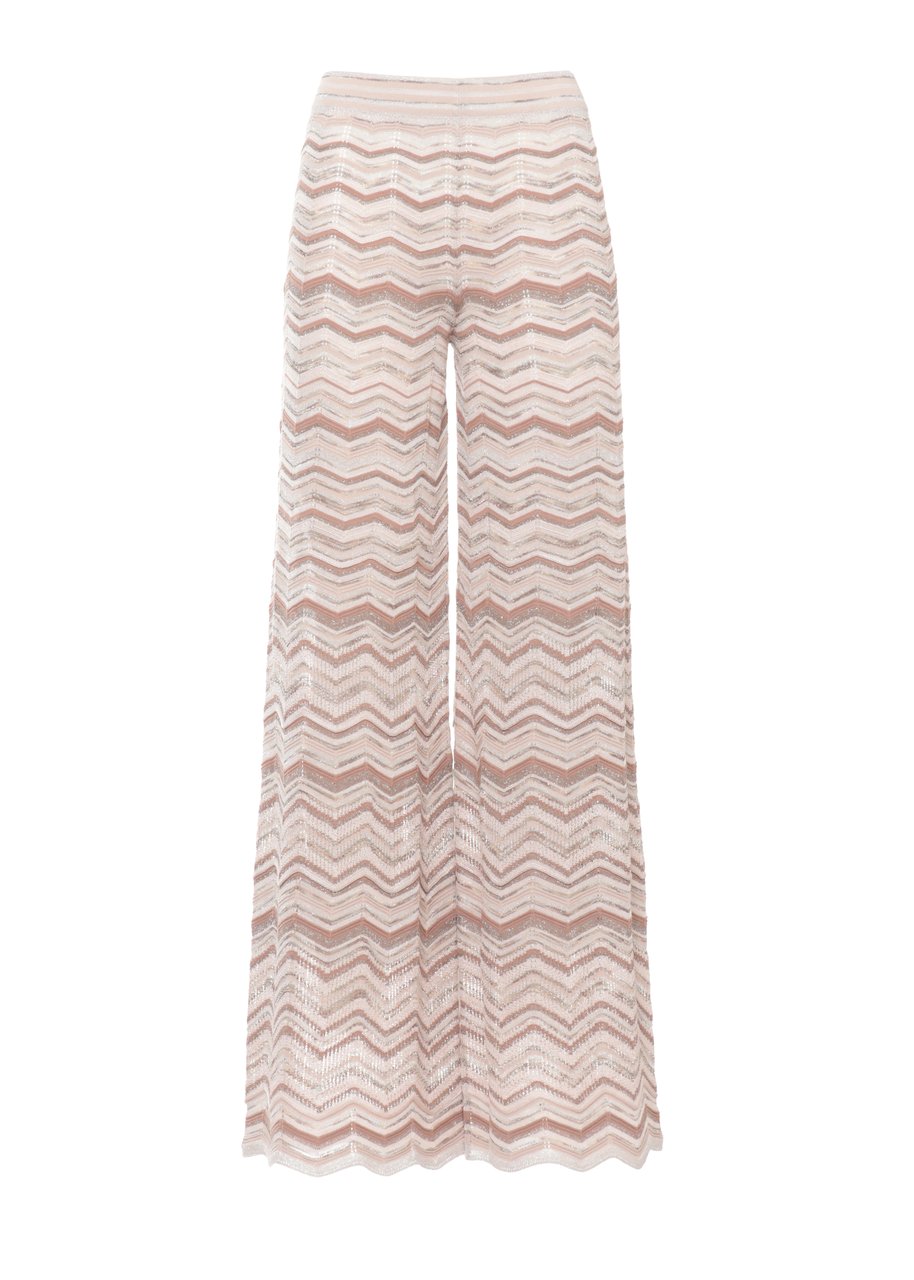 D-Exterior Beige Lurex Geometric Straight-Leg Pants Neutraal