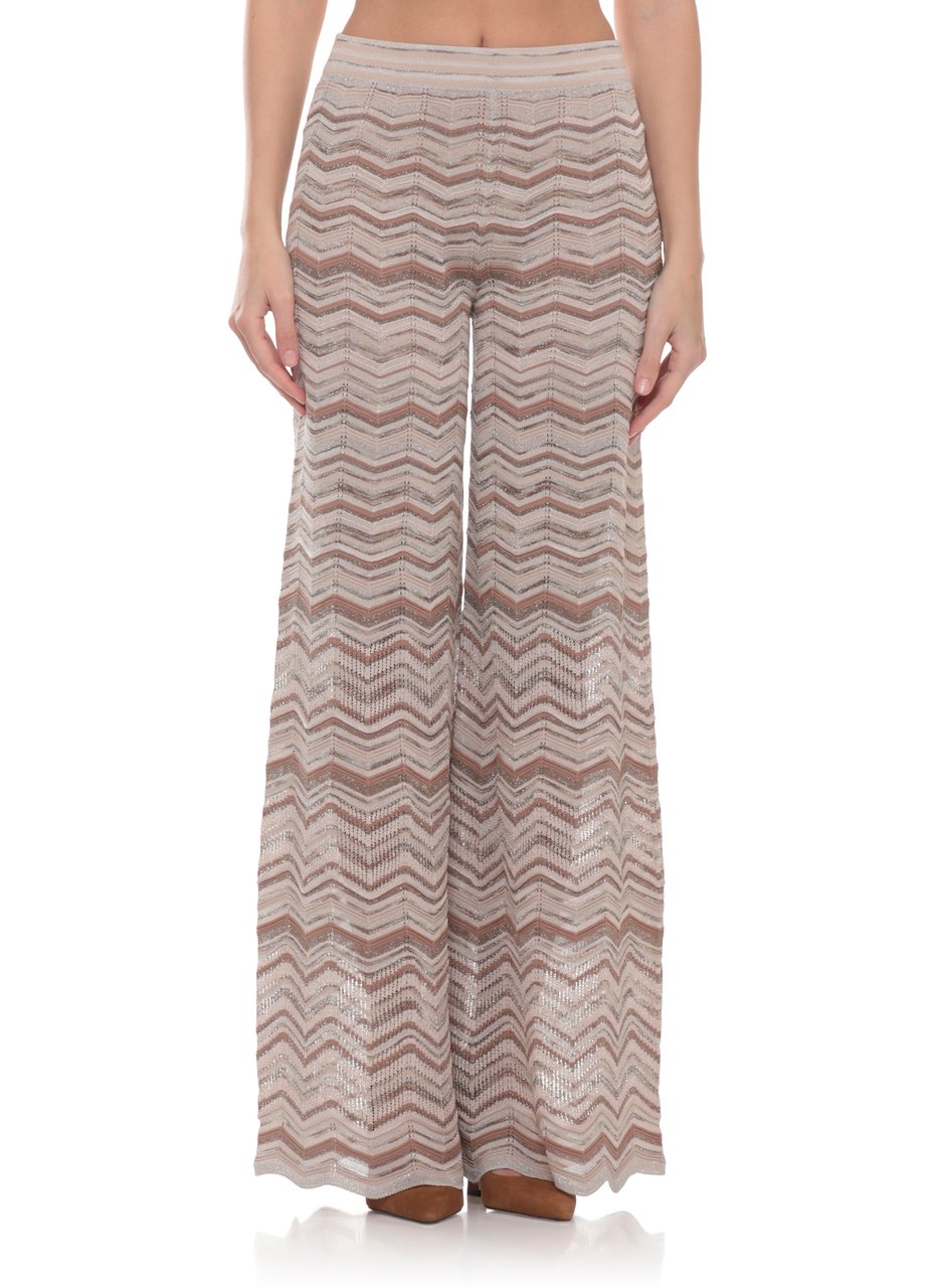 D-Exterior Beige Lurex Geometric Straight-Leg Pants Neutraal