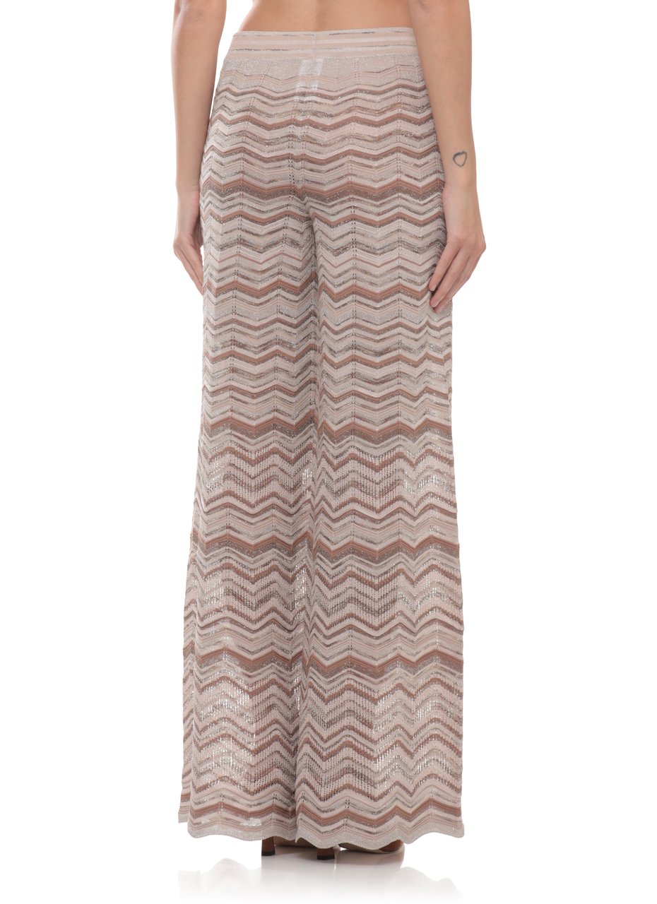 D-Exterior Beige Lurex Geometric Straight-Leg Pants Neutraal
