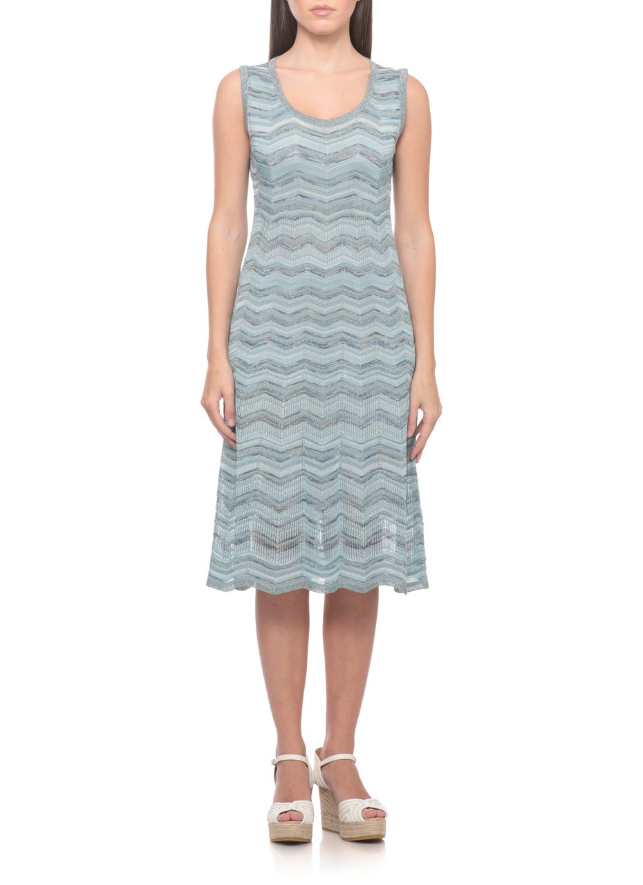 D-Exterior Geometric Pattern Viscose Dress With Lurex Detailing Grijs