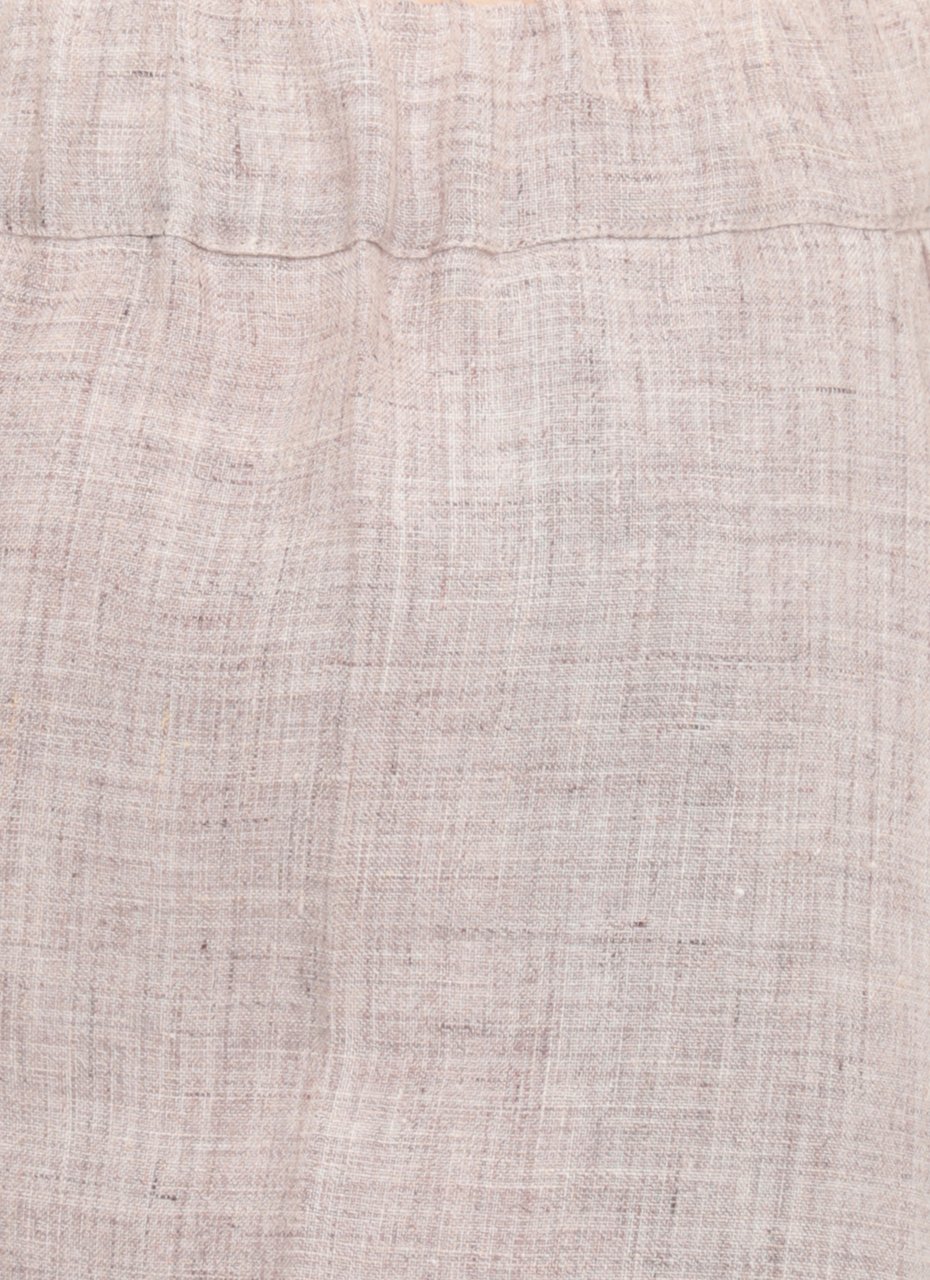 D-Exterior Brown Elastic Waist Linen Shorts Grijs