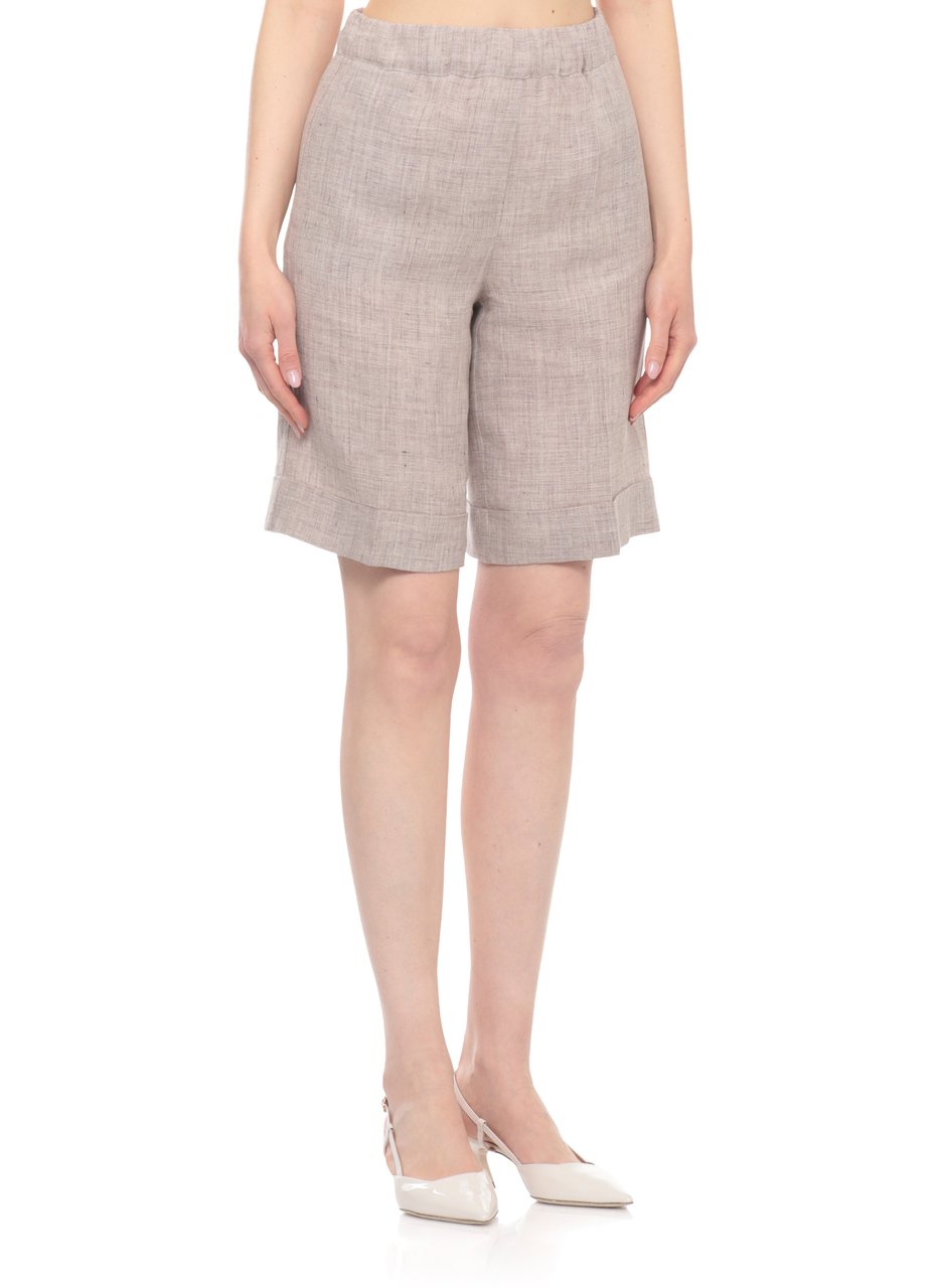 D-Exterior Brown Elastic Waist Linen Shorts Grijs
