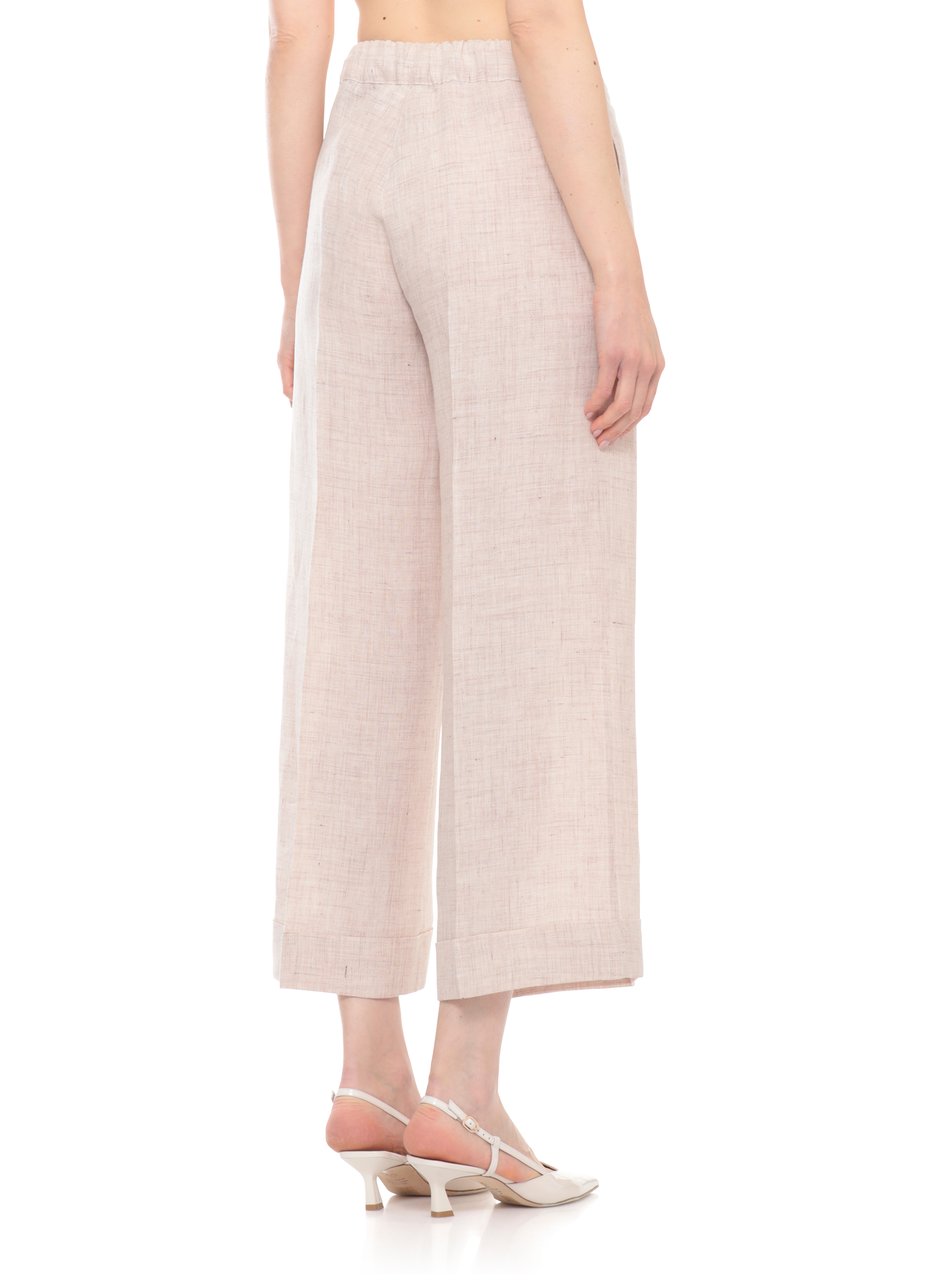 D-Exterior Beige Elastic Waist Linen Shorts Grijs