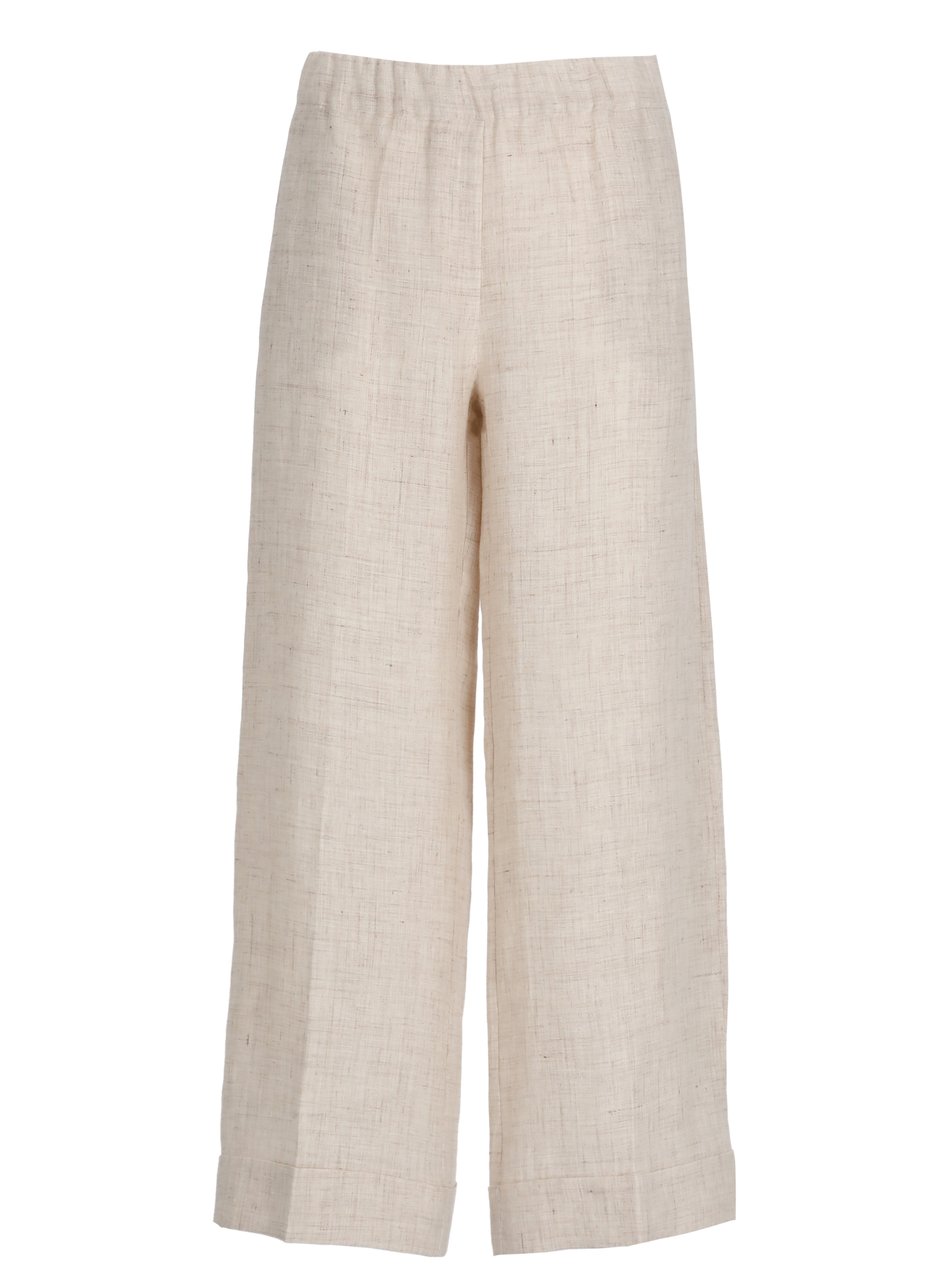 D-Exterior Beige Elastic Waist Linen Shorts Grijs