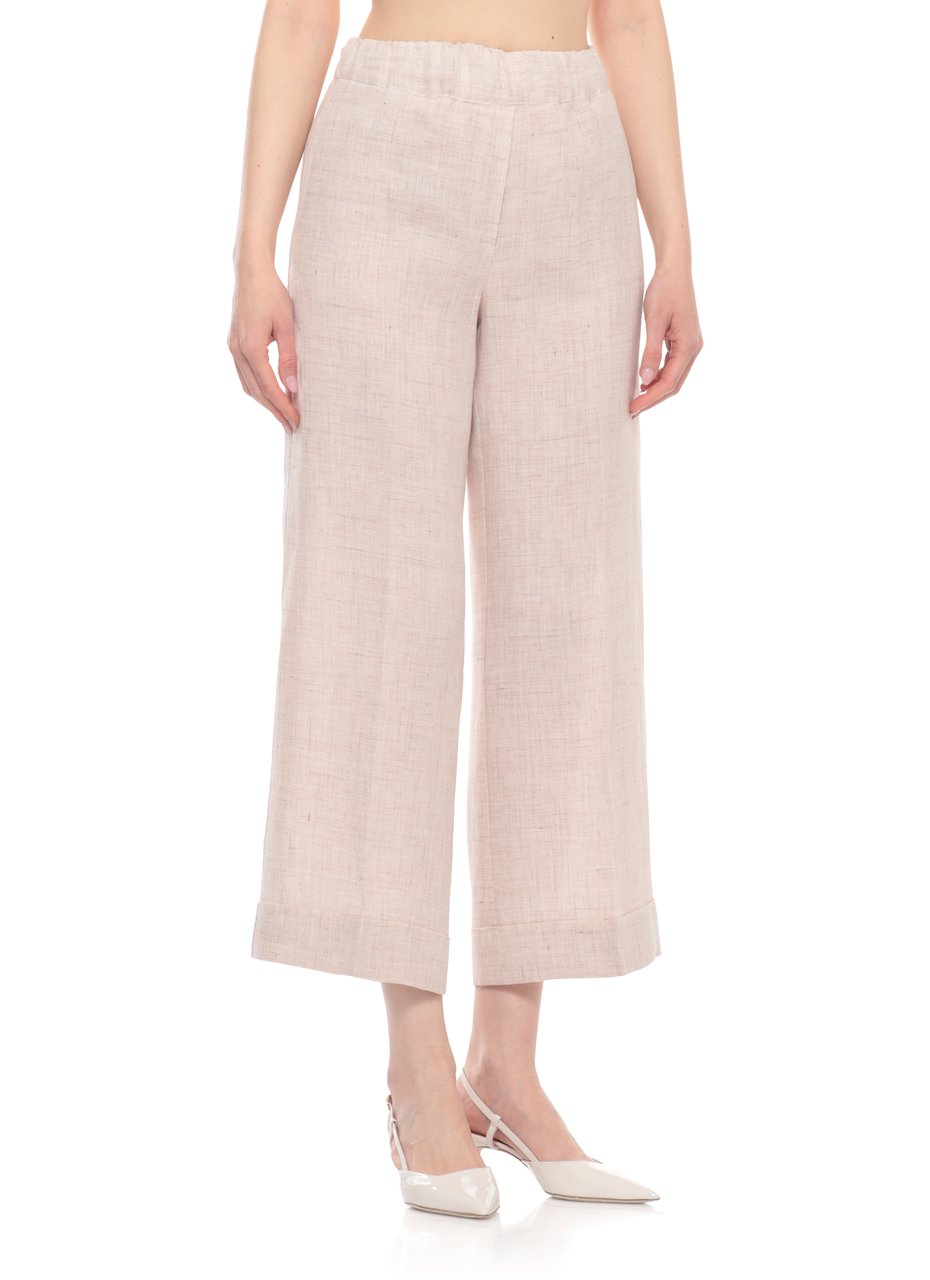 D-Exterior Beige Elastic Waist Linen Shorts Grijs