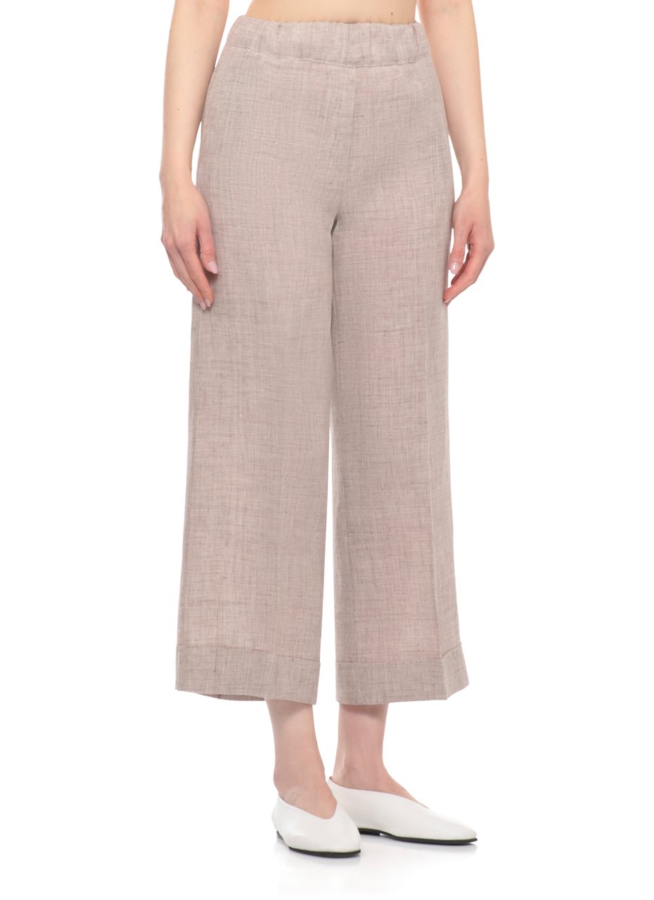 D-Exterior Brown Elastic Waist Linen Shorts Grijs