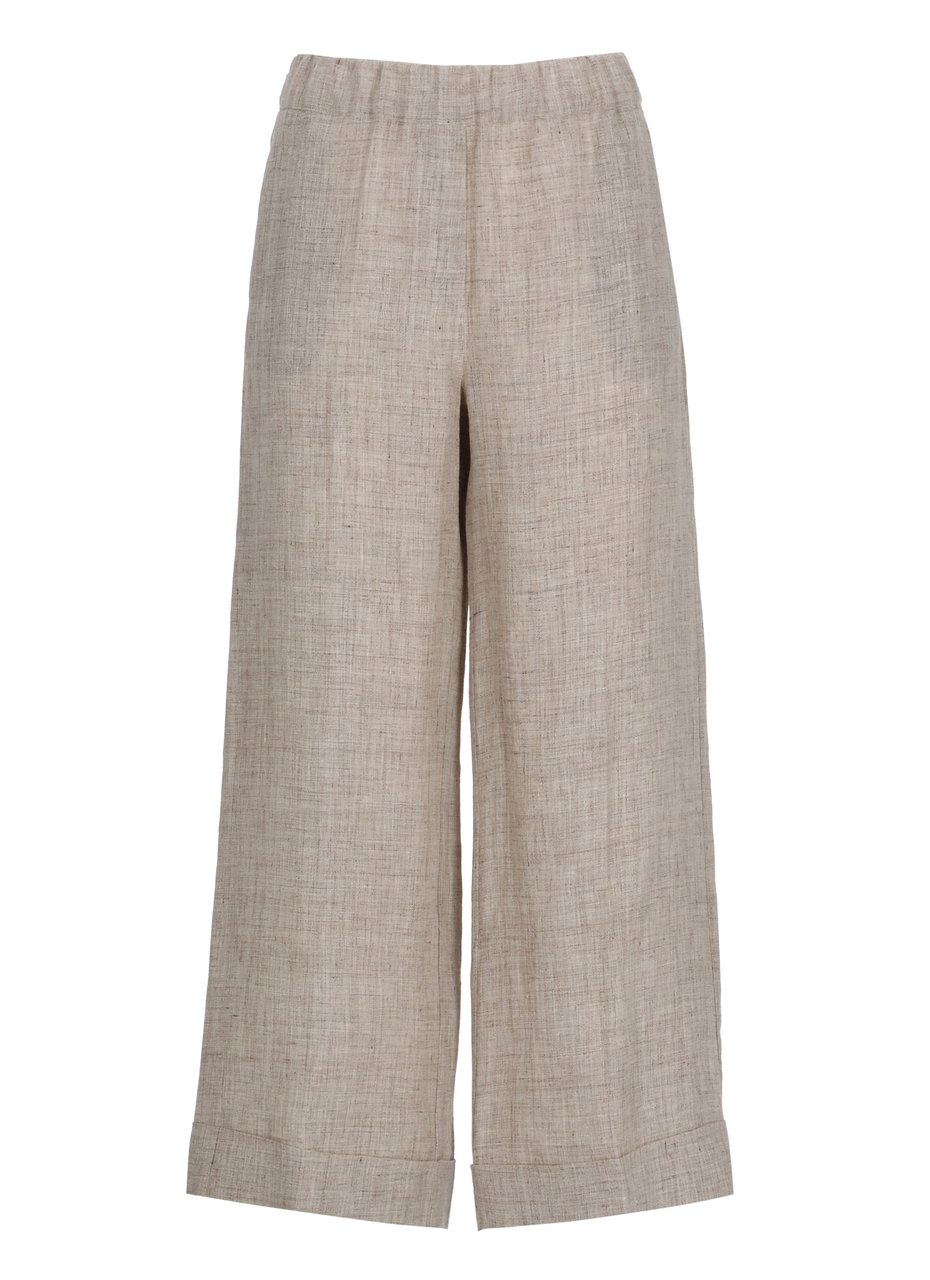 D-Exterior Brown Elastic Waist Linen Shorts Grijs