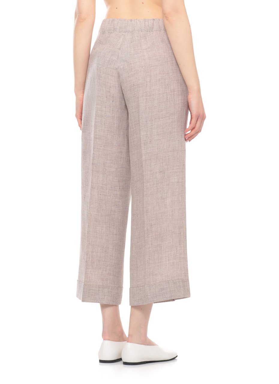 D-Exterior Brown Elastic Waist Linen Shorts Grijs