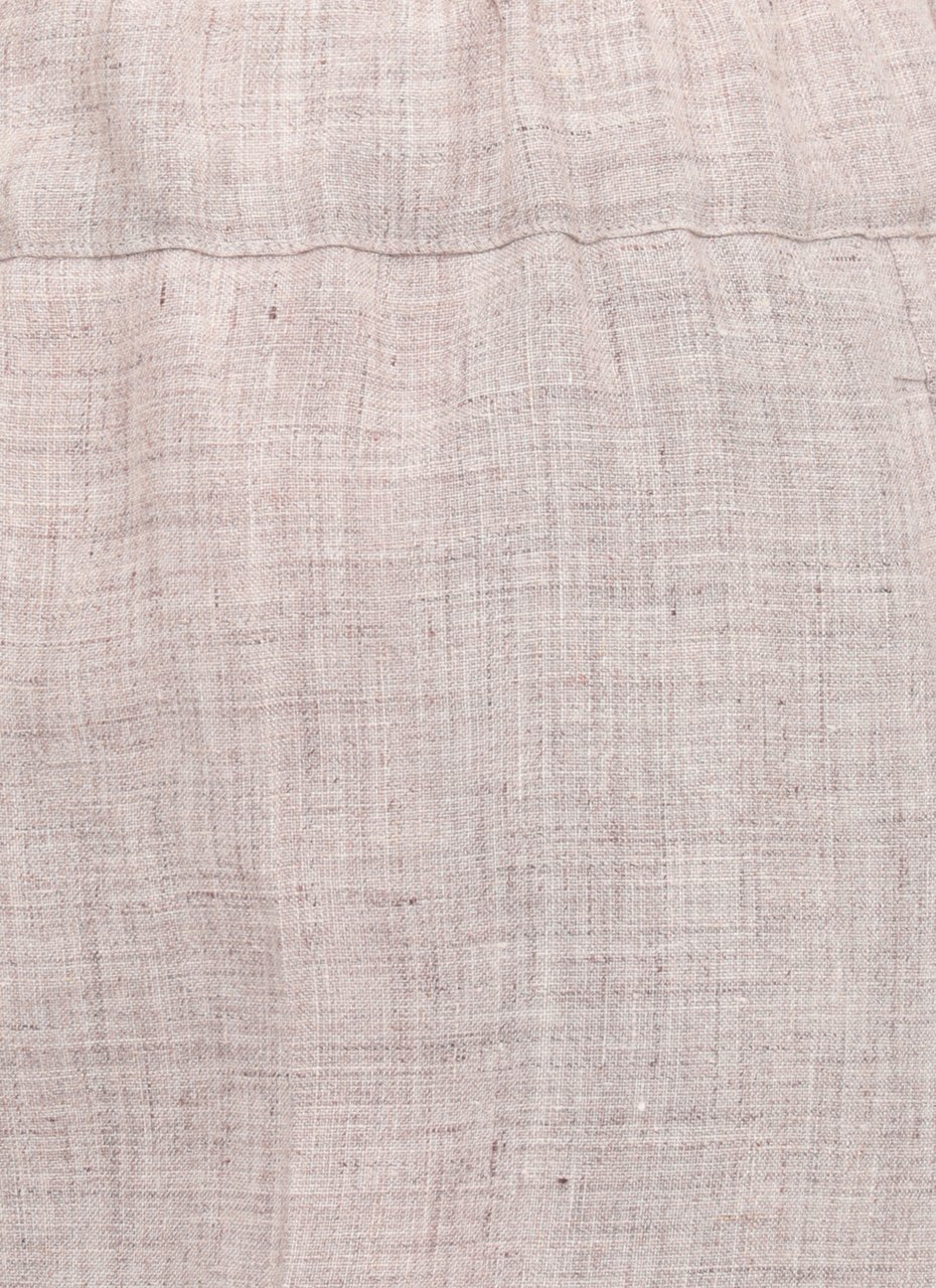 D-Exterior Brown Elastic Waist Linen Shorts Grijs