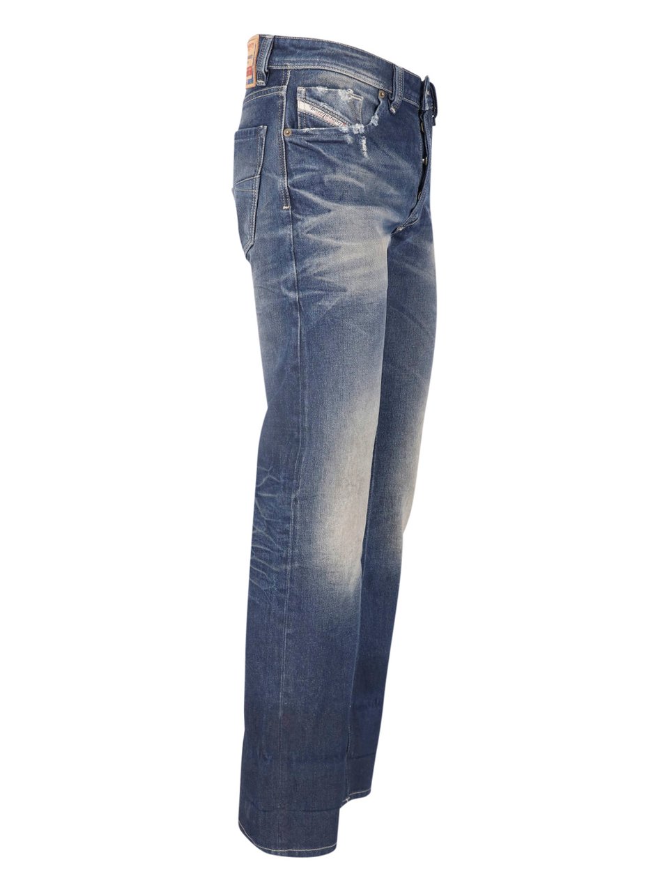 Diesel Blue Bootcut Destroyed Cotton Jeans Blauw