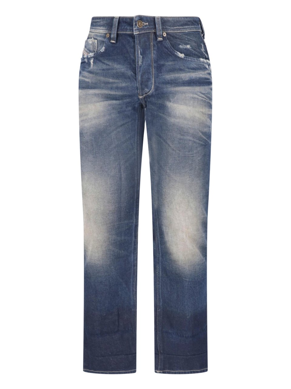 Diesel Blue Bootcut Destroyed Cotton Jeans Blauw
