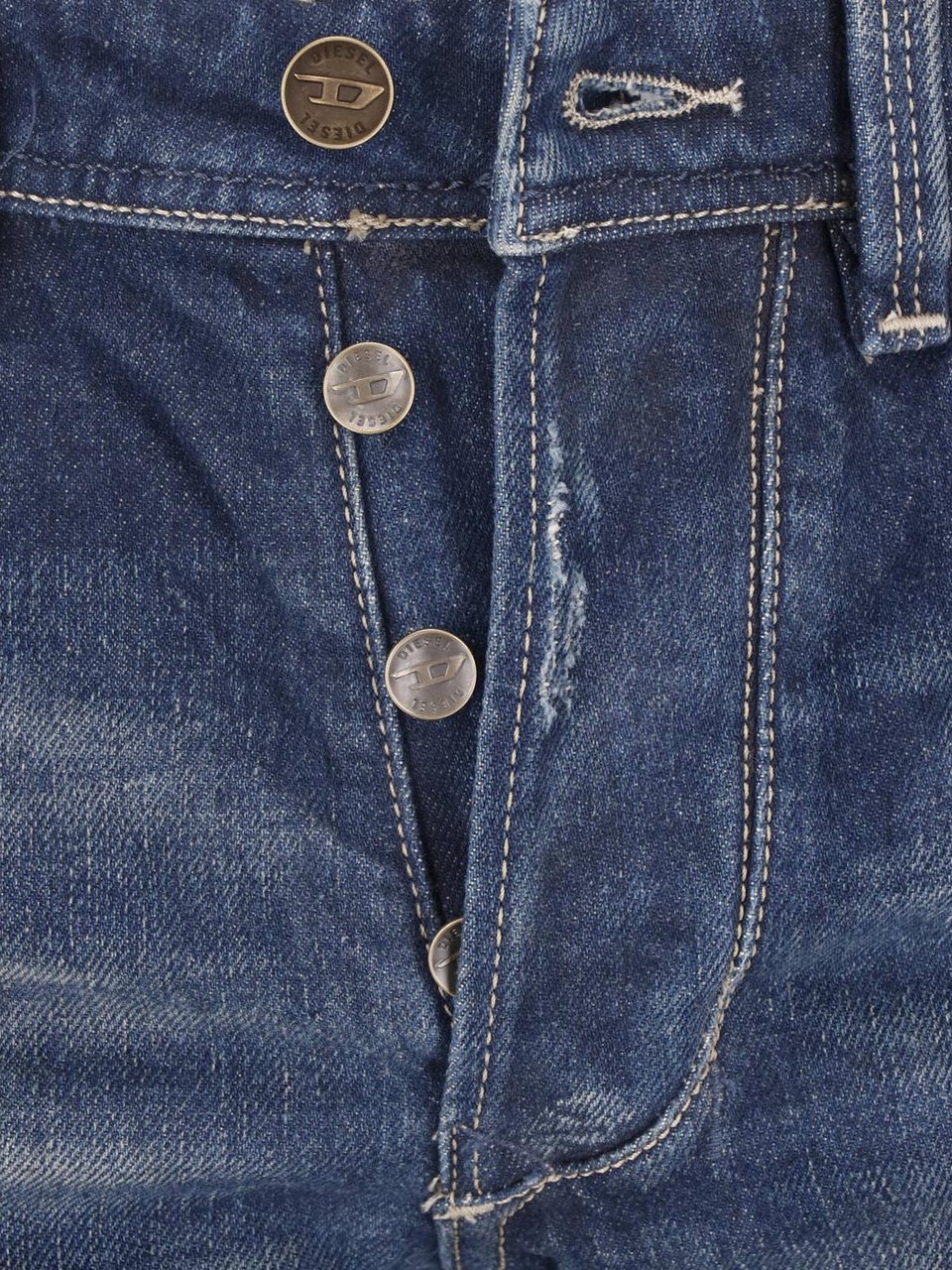Diesel Blue Bootcut Destroyed Cotton Jeans Blauw