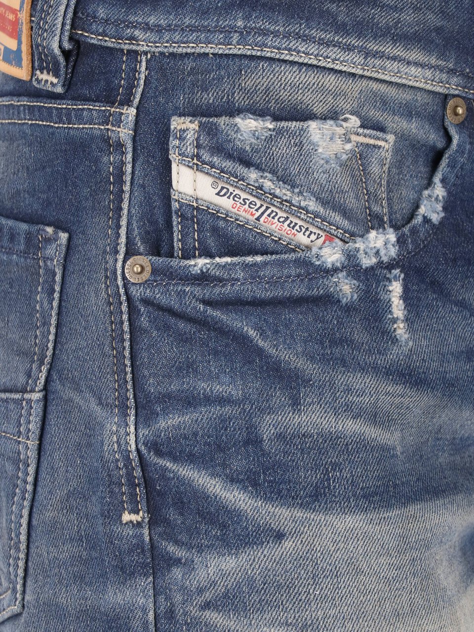 Diesel Blue Bootcut Destroyed Cotton Jeans Blauw