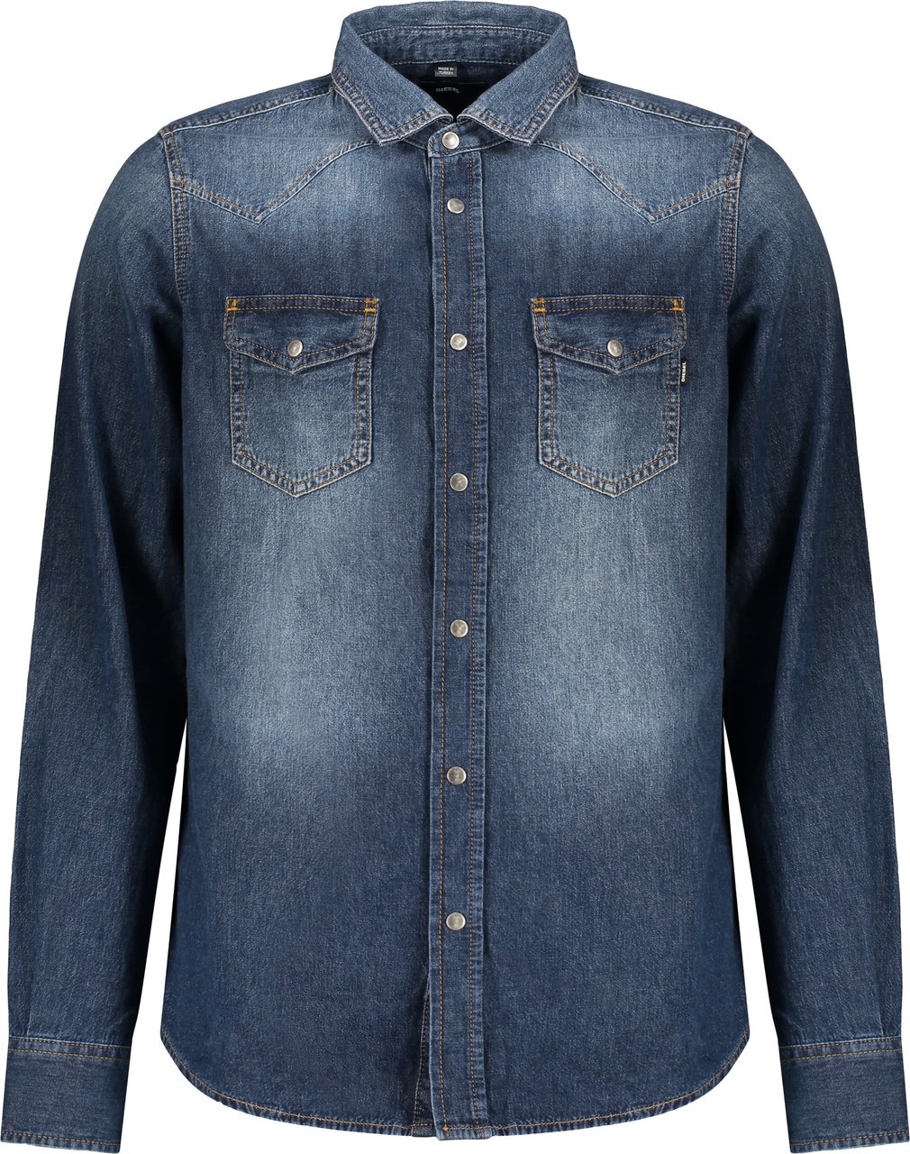 Diesel Blue dark denim shirt faded Blauw