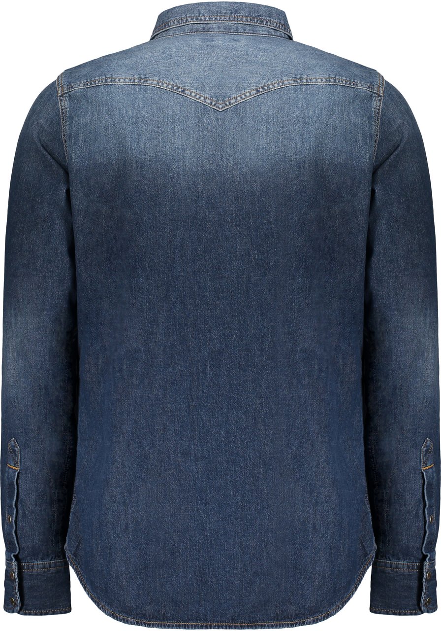Diesel Blue dark denim shirt faded Blauw