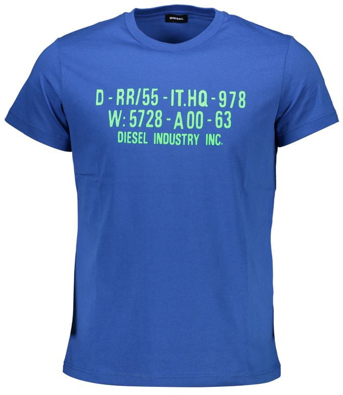 Diesel Blu Cotton Men T-Shirt Blauw