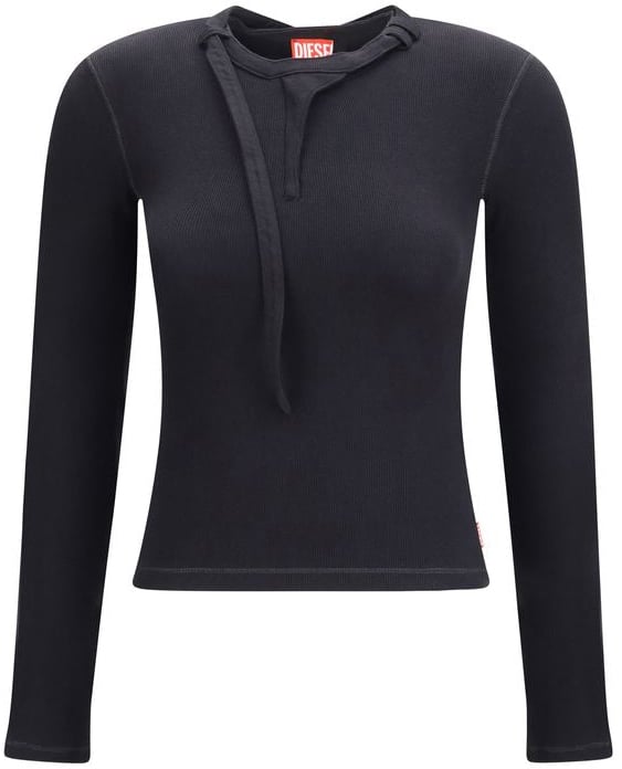 Diesel Black Cotton Long Sleeve T-Shirt Zwart