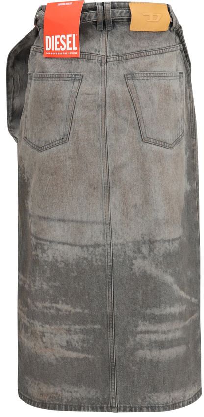 Diesel Gray Lyocell Midi Skirt Grijs