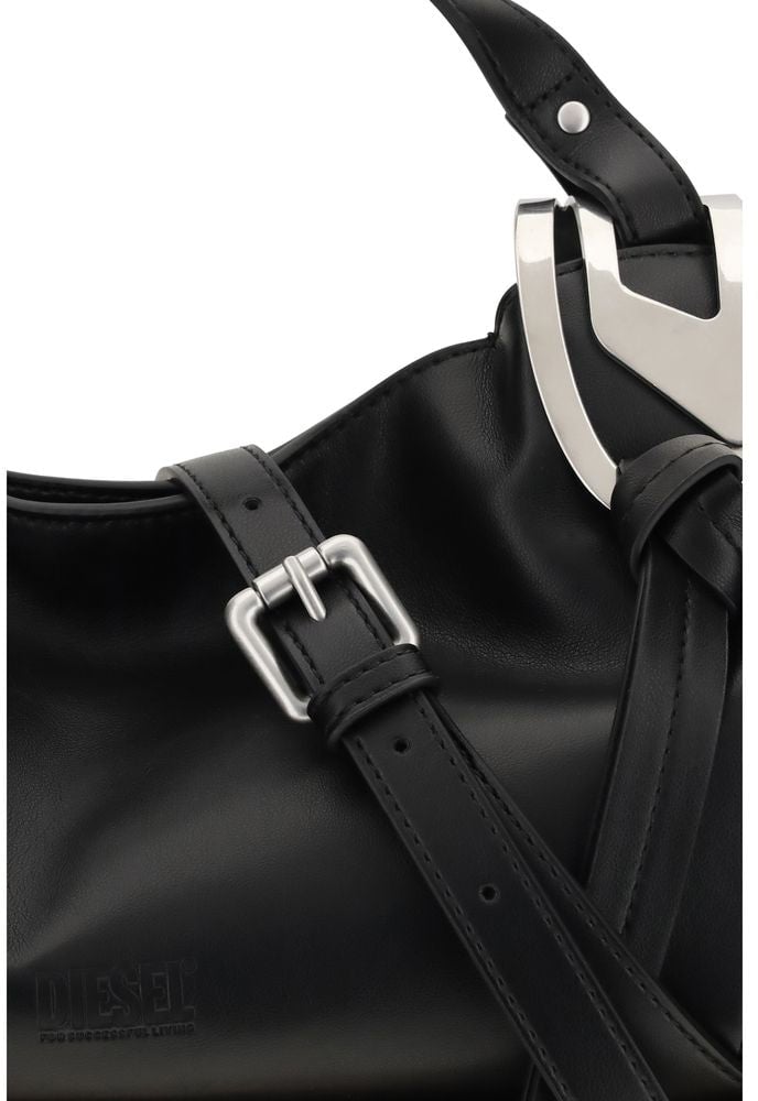 Diesel Diesel Black Calf Leather Bos Taurus Shoulder Bag Zwart