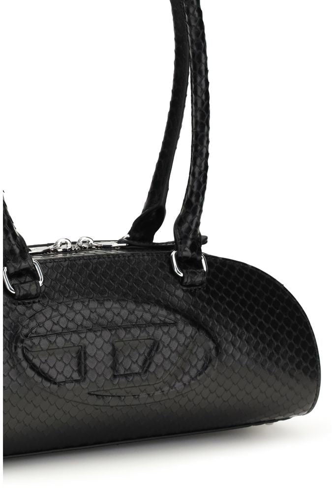 Diesel Diesel Black Calf Leather Bos Taurus Shoulder Bag Zwart