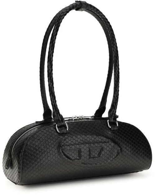 Diesel Diesel Black Calf Leather Bos Taurus Shoulder Bag Zwart