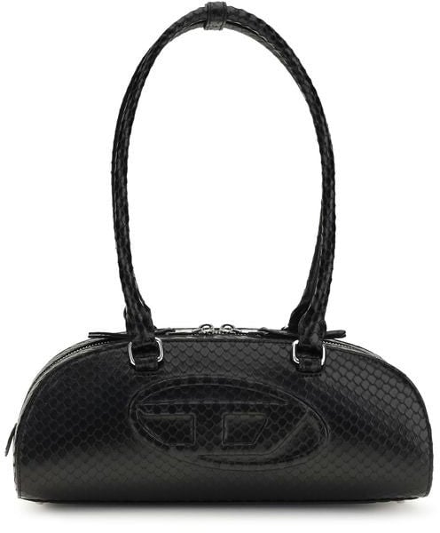 Diesel Diesel Black Calf Leather Bos Taurus Shoulder Bag Zwart