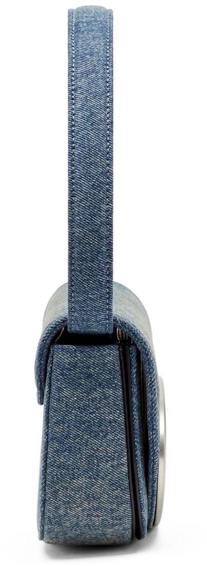 Diesel Structured Denim Shoulder Bag With Silver-Tone Logo Grijs