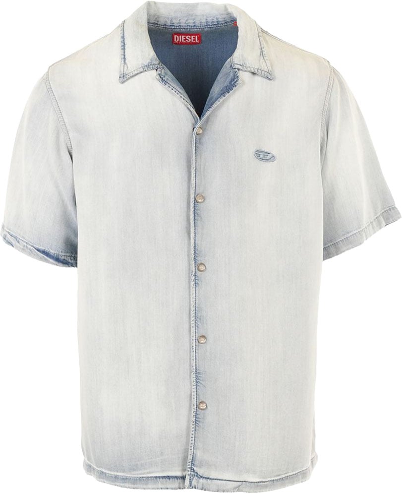 Diesel Short-Sleeve Casual Shirt with Light Wash Effect Blauw