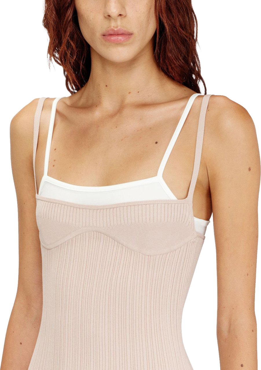 Diesel Ribbed Knit Bodycon Dress With Thin Straps Neutraal