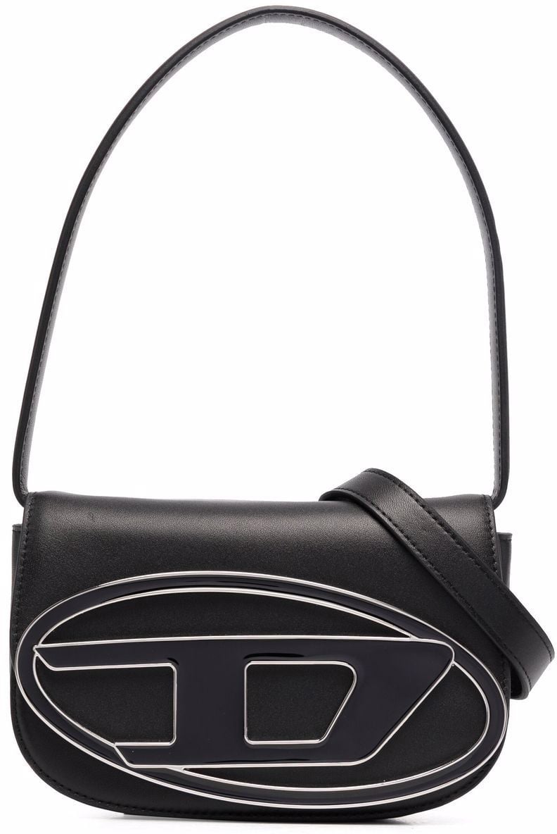Diesel Black Leather Foldover Bag Wit