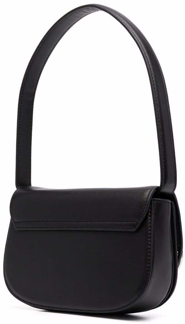 Diesel Black Leather Foldover Bag Wit