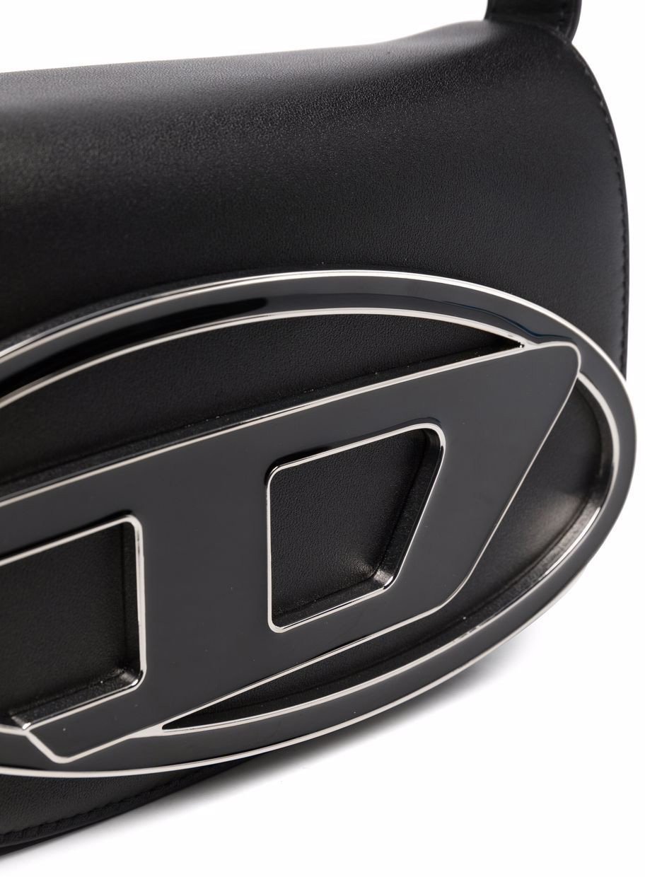 Diesel Black Leather Foldover Bag Wit