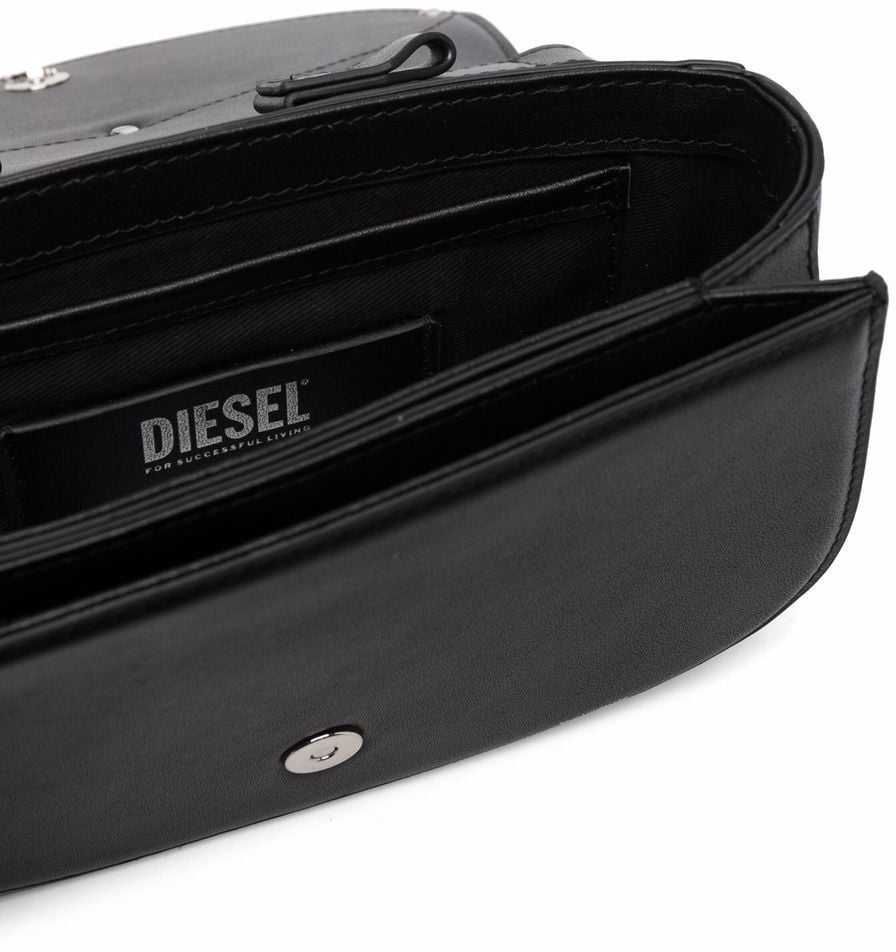 Diesel Black Leather Foldover Bag Wit