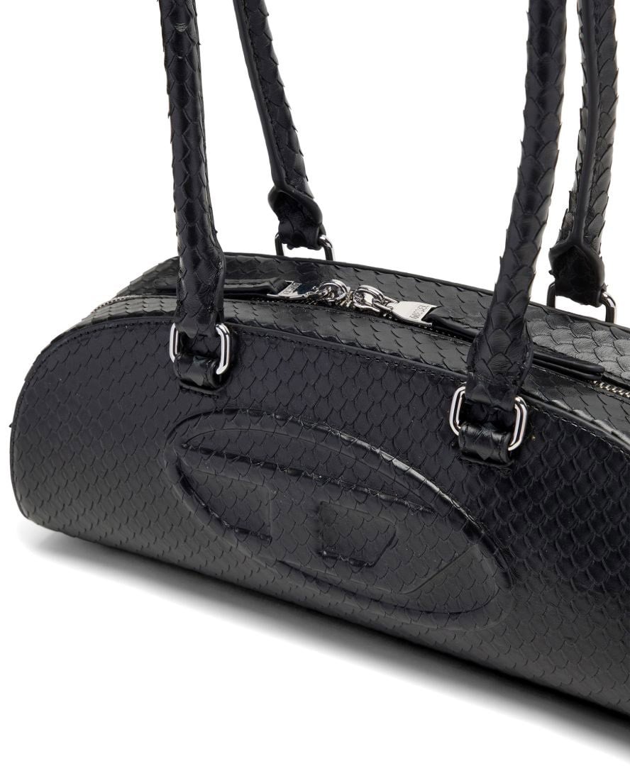 Diesel Elongated Handbag With Textured Snake-Like Pattern Zwart