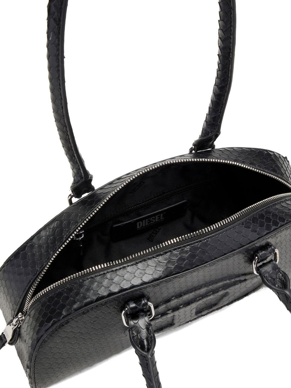 Diesel Elongated Handbag With Textured Snake-Like Pattern Zwart