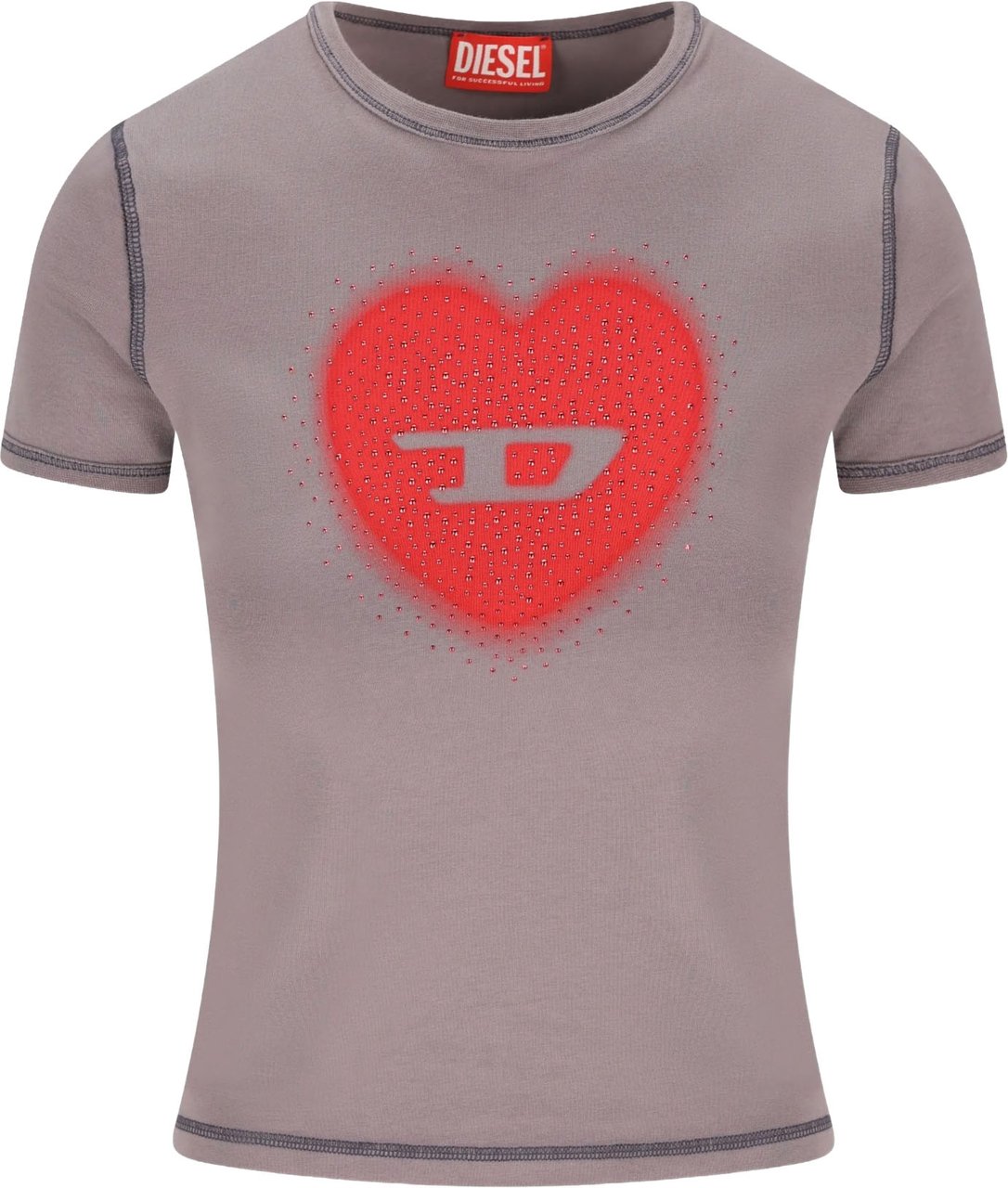 Diesel T-SHIRT CON STAMPA A CUORE E BORCHIE Grijs