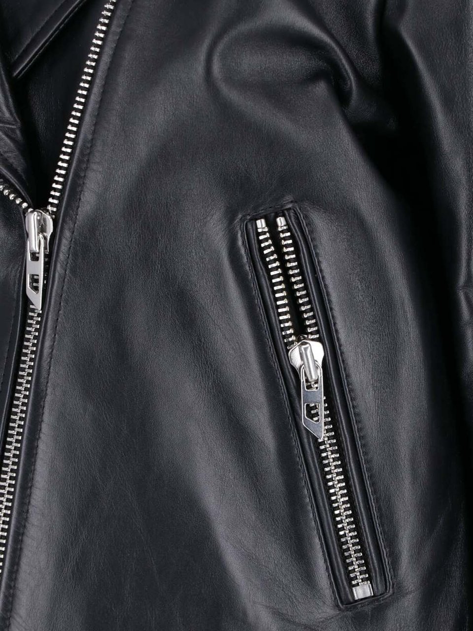 Diesel Cropped Black Leather Jacket with Asymmetrical Front Zwart