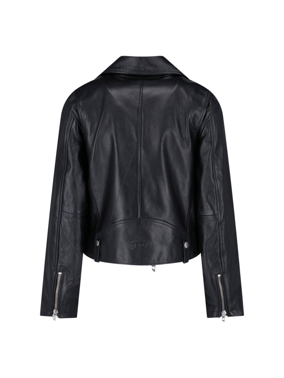 Diesel Cropped Black Leather Jacket with Asymmetrical Front Zwart