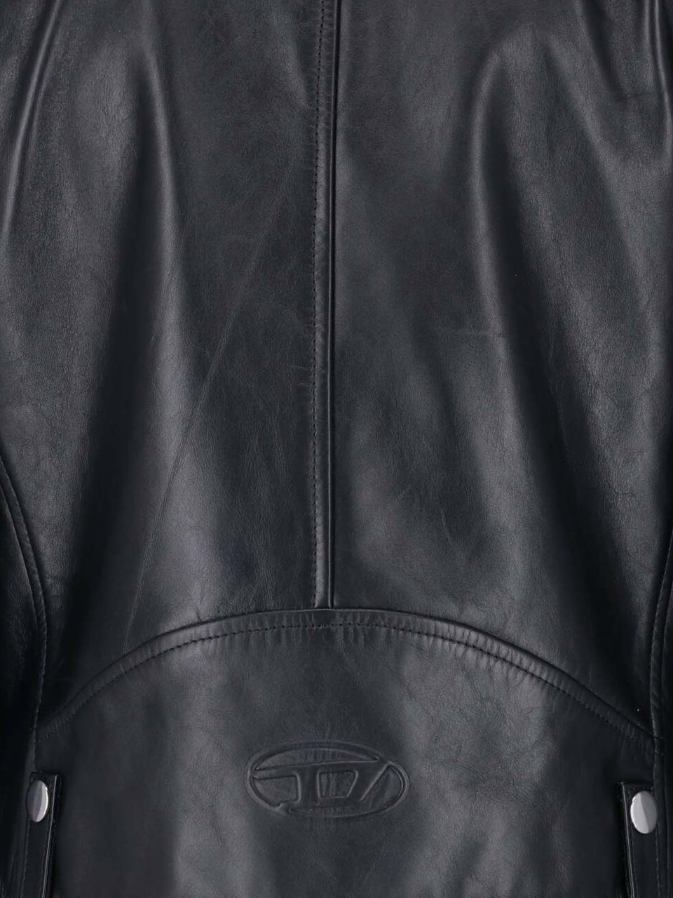 Diesel Cropped Black Leather Jacket with Asymmetrical Front Zwart