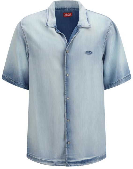 Diesel Blue Lyocell Shortsleeve Shirt Blauw