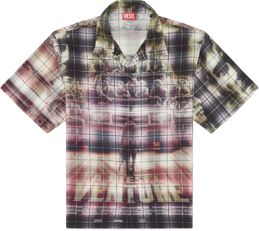Diesel DIESEL Short-Sleeve Check Shirt With Poster Print in Multicolor, Size 48 IT Divers